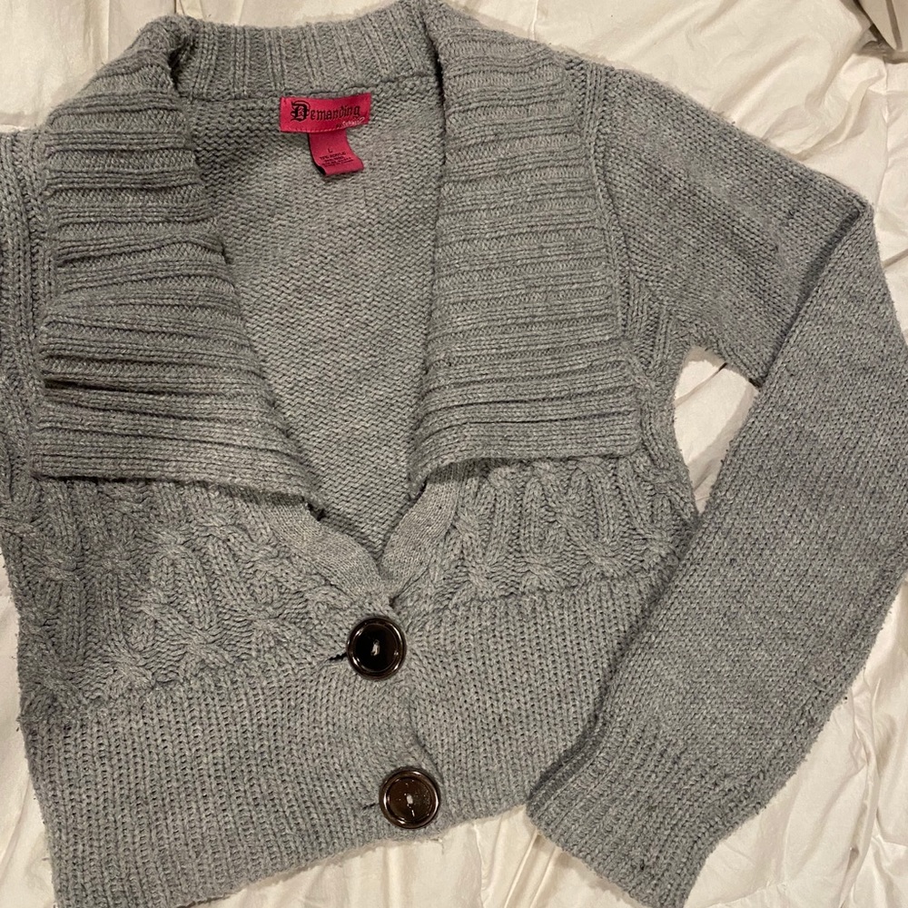 Gray wool knit cardigan